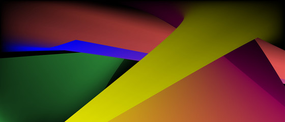 Vibrant neon colored triangle geometric shapes gradient textured rough illustration background with open space concept.	
