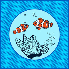 Hand drawn underwater natural ocean elements. Abstract creative background with reef corals. Vector sketch. Modern ornamental decorative background. Fashion style. 