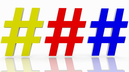 Hashtag signs in three colors