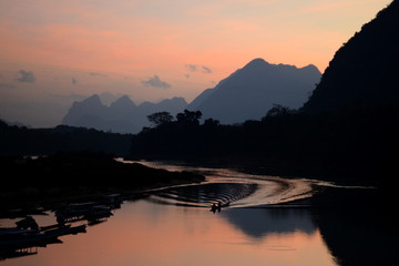 Pink sunset in the mountains of the north of Laos