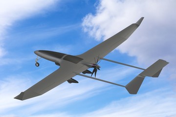 Fototapeta na wymiar Unmanned military drone uav on patrol air territory at low altitude. 3D render