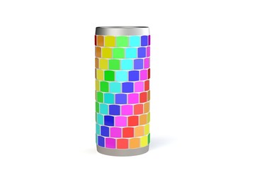 Colored thermos mug with puzzle. 3D rendering