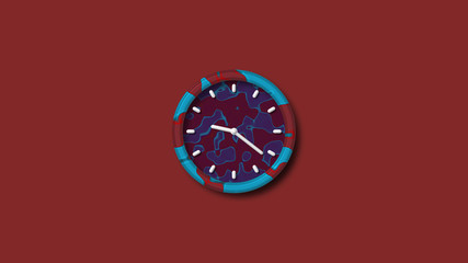 Beautiful 3d wall clock isolated on red dark background,3d clock icon