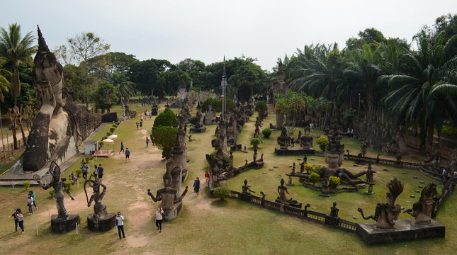 Vientiane, Laos, January 20th 2016: mythology and religious statues at Wat Xieng Khuan Buddha park. Vientiane, Laos