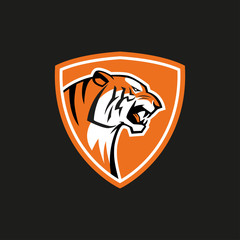 tiger shield sport vector emblem logo animal sign on black background