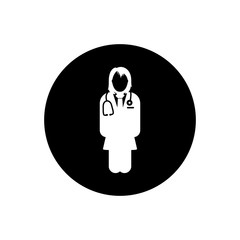 Standing Female Doctor Sign Icon. Editable Vector EPS Symbol Illustration.