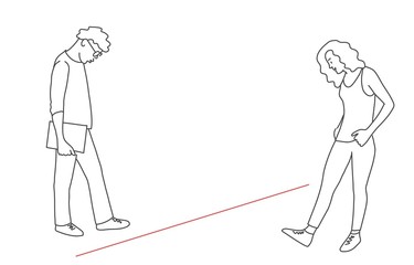 Social distancing concept for preventing coronavirus covid-19. Line drawing illustration.