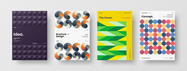 Company identity brochure template collection. Business presentation vector A4 vertical orientation front page mock up set. Corporate report cover abstract geometric illustration design layout bundle.