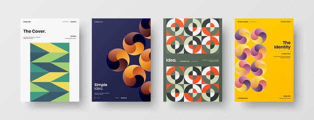 Obraz premium Company identity brochure template collection. Business presentation vector A4 vertical orientation front page mock up set. Corporate report cover abstract geometric illustration design layout bundle.