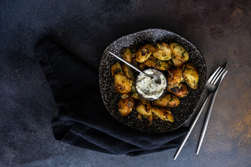 Fried potato vegetable with dill herb