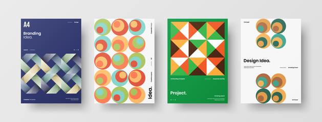 Company identity brochure template collection. Business presentation vector A4 vertical orientation front page mock up set. Corporate report cover abstract geometric illustration design layout bundle.