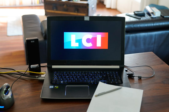 Lci Tv Channel Logo Sign Screen Laptop Computer Of French Service Broadcaster By Tf1 France