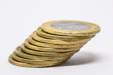 Brazilian money real coins in white background