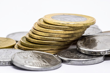 Brazilian money real coins in white background