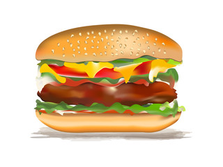 Hamburger vector illustration. Classic Burger (Cheeseburger) 