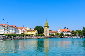 Fototapeta premium Harbor in Lindau island. Bodensee lake Constance, Germany.