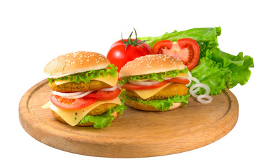 .burgers on the board on a white background