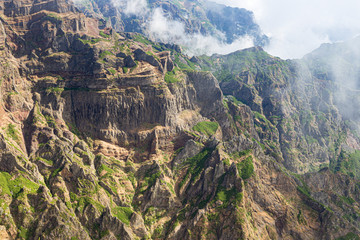 Landscape with a tourist trail in the mountains of Madeira, Portugal on a sunny summer day.