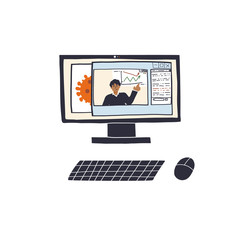 Financial crisis due to corona virus covid-19 concept. A PC, on the display of which news pages of websites with graphs and expert, virus information are open. Flat vector isolated illustration.