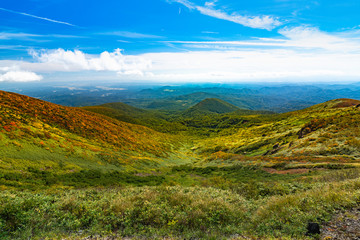 Obraz premium 日本 快晴の栗駒山全山紅葉 神の絨毯