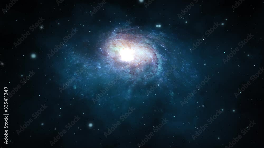 Wall mural flying through space passing stars. 4k motion design loop animation for science, astronomy, nebula, 