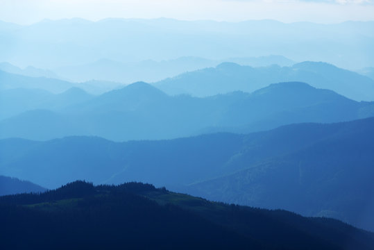 Beauty blue mountains range in Carpathians mountains, Ukraine. Landscape photography