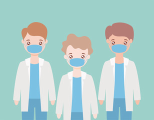 doctors men standing, medical team with medical mask