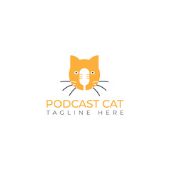 Cat podcast logo design template. Animal podcast logo template