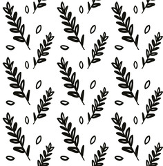 Seamless hand drawn floral pattern. Black twigs of a plant on white background. Print for wallpapers, covers, fabric, textile, wrapping paper. Doodle style.