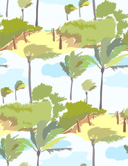 green palm city landscape abstract outdoor seamless pattern soft color vector