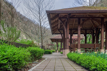 A pergola for rest in a mountain gorge