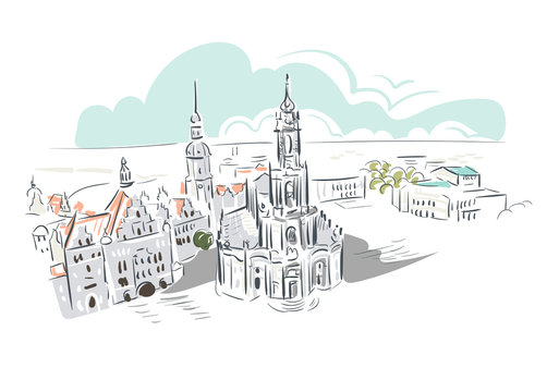 Dresden Germany Europe vector sketch city illustration line art