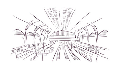 Hamburg railway Germany Europe vector sketch city illustration line art
