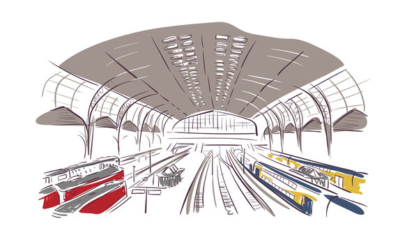 recommend clip art: Hamburg railway Germany Europe vector sketch city illustration line art