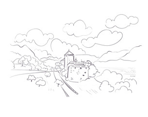 Liechtenstein Europe vector sketch city illustration line art