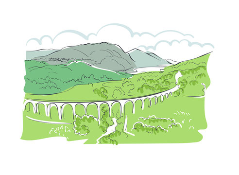 Scotland Europe vector sketch landscape illustration line art