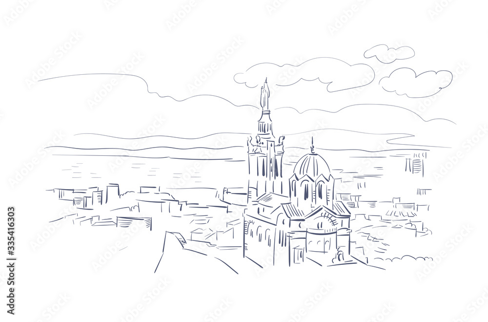 Wall mural Marseille France Europe vector sketch city illustration line art