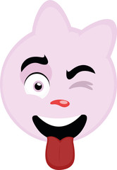 Vector illustration of the face of a cartoon pink cat, winking