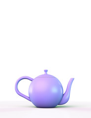 Purple teapot on a light background. With copyspace