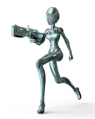 alien girl from the space in a pink suit on white background