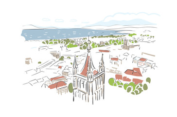 Fototapeta na wymiar Lausanne Switzerland Europe vector sketch city illustration line art