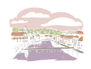 Lucerne Switzerland Europe vector sketch city illustration line art