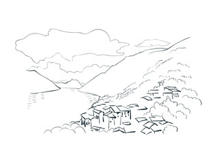 Lugano Switzerland Europe vector sketch city illustration line art