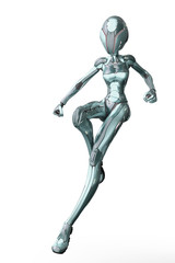 alien girl from the space in a pink suit on white background