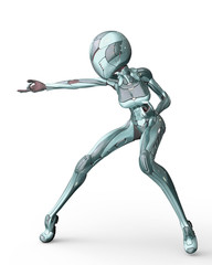 alien girl from the space in a pink suit on white background