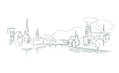 Fototapeta na wymiar Zurich Switzerland Europe vector sketch city illustration line art