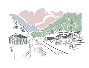 Andorra Europe vector sketch city illustration line art