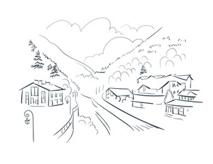 Andorra Europe vector sketch city illustration line art
