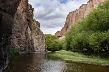 valle con arboles atravesado por río con montañas a los costados