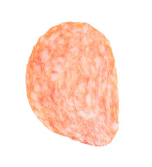 Slice of delicious sausage isolated on white
